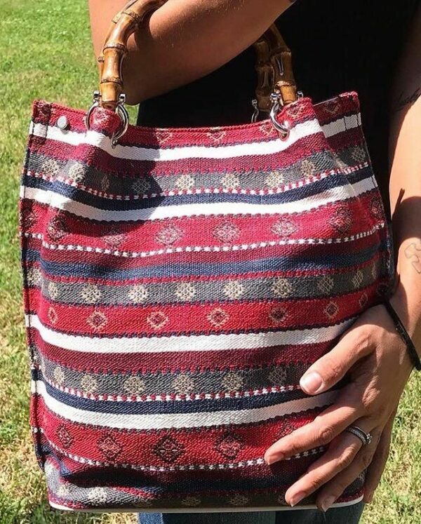 Borsa SAC tessuto Maya e pelle Vernice Bianca - immagine 3