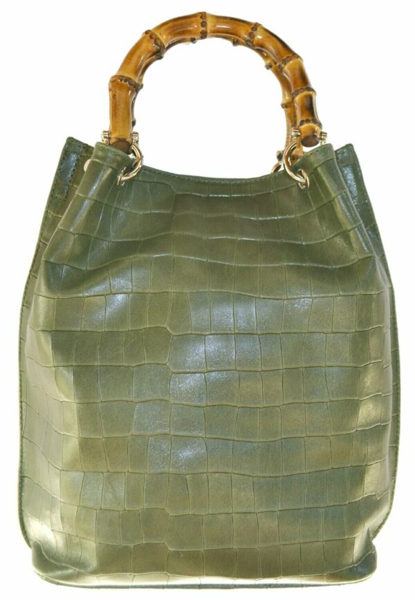 Borsa SAC Pelle Stampa Cocco Verde Bottiglia