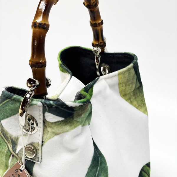 Borsa Mini-SAC Velluto Bianco e Stampa a Foglie - immagine 7