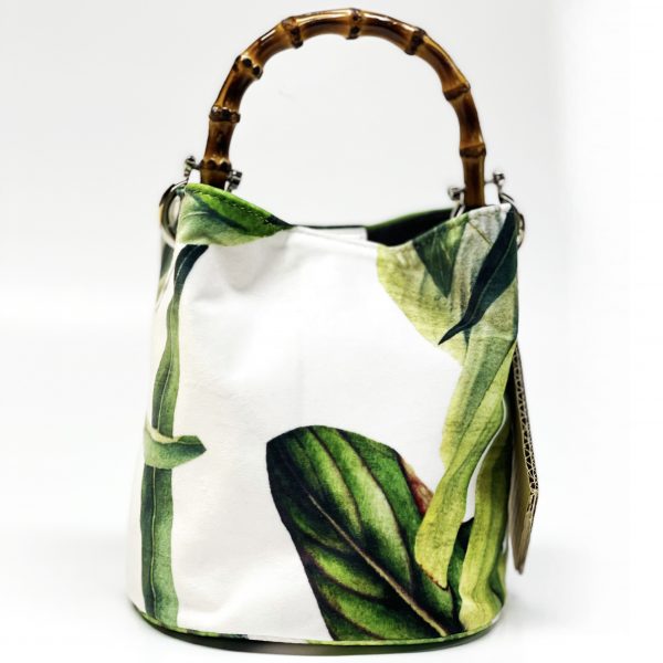 Borsa Mini-SAC Velluto Bianco e Stampa a Foglie - immagine 2