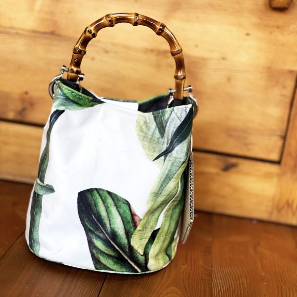 Borsa Mini-SAC Velluto Bianco e Stampa a Foglie
