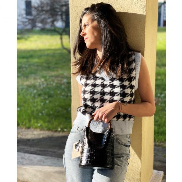 Borsa Mini-SAC Pelle Lucida Effetto Cocco Nero