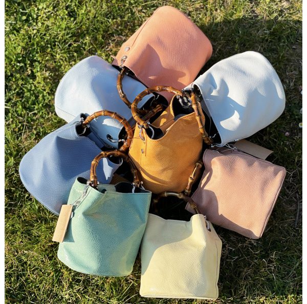 Borsa Mini-SAC Pelle Lucida Effetto Pitone Giallo Pastello - immagine 4