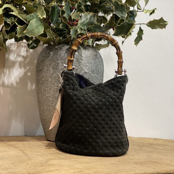Borsa Mini-SAC Velour Verde Bosco con Pois