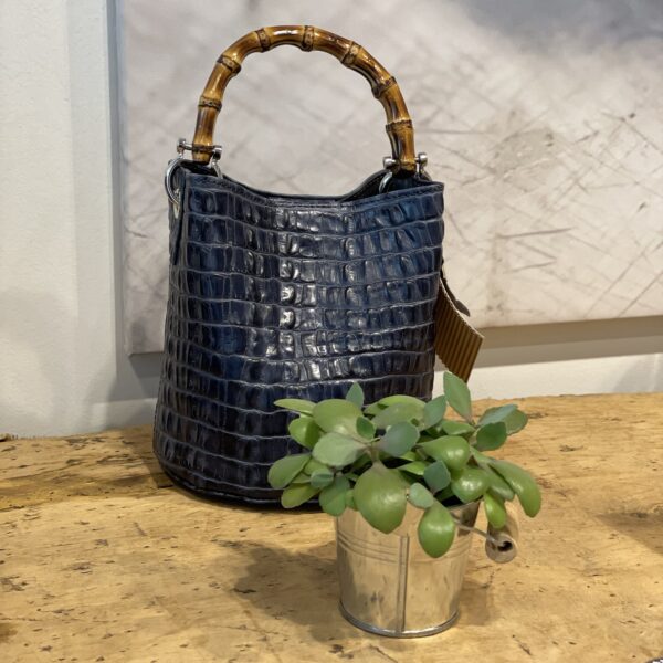 Borsa Mini-Sac Pelle Opaca Stampa Cocco Blu Notte