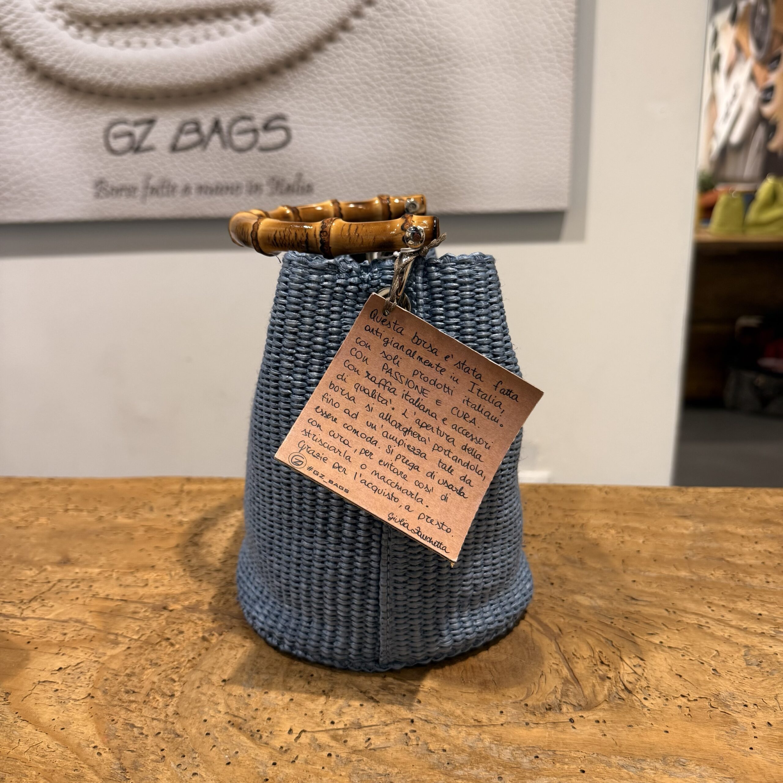 Borsa Mini-Sac Rafia Azzurro Carta Da Zucchero - immagine 4