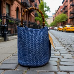 Borsa Mini-Sac Rafia Blu Elettrico