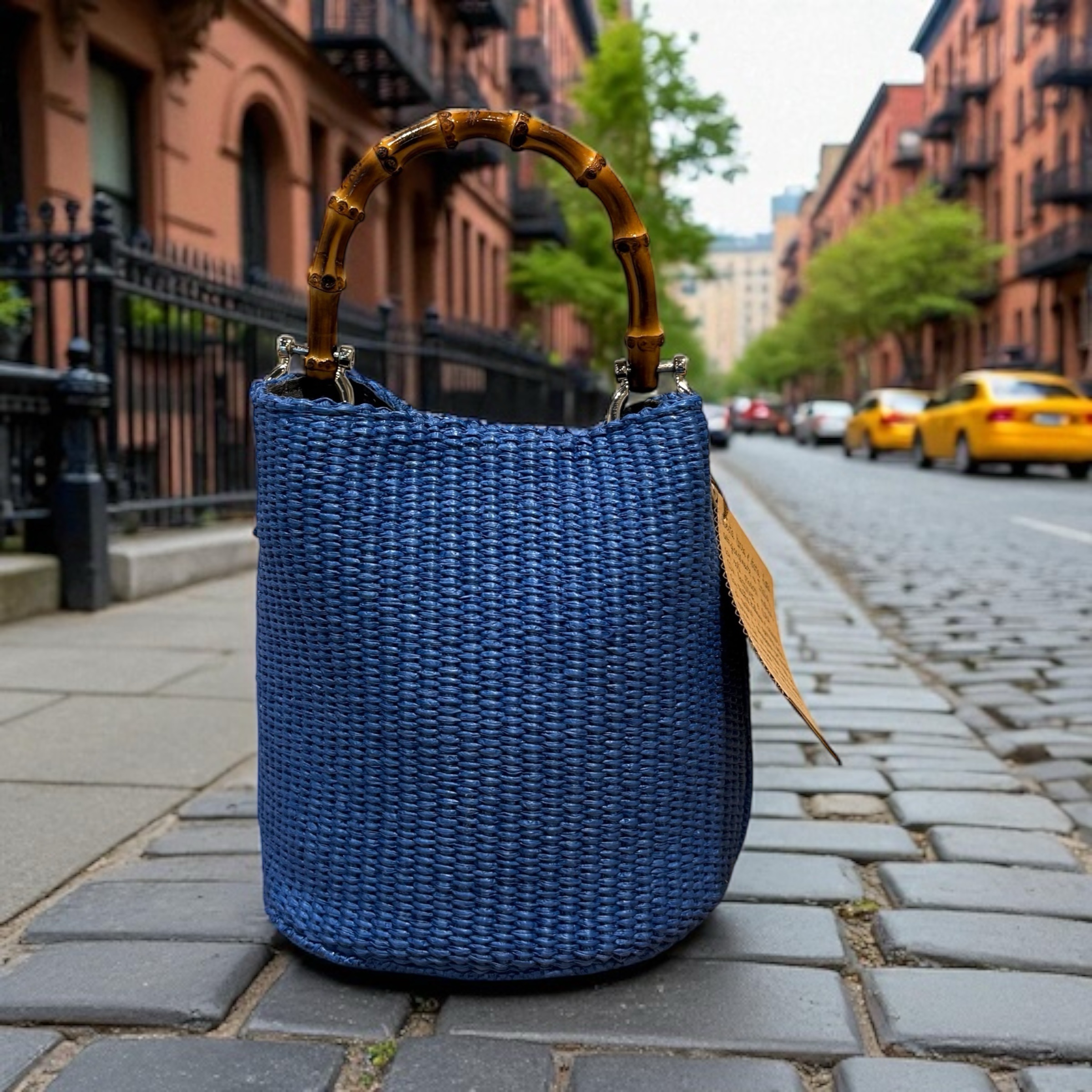 Borsa Mini-Sac Rafia Blu Elettrico